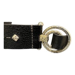 BRIGHTON black assymetric double ring pull through belt classic Brighton metal